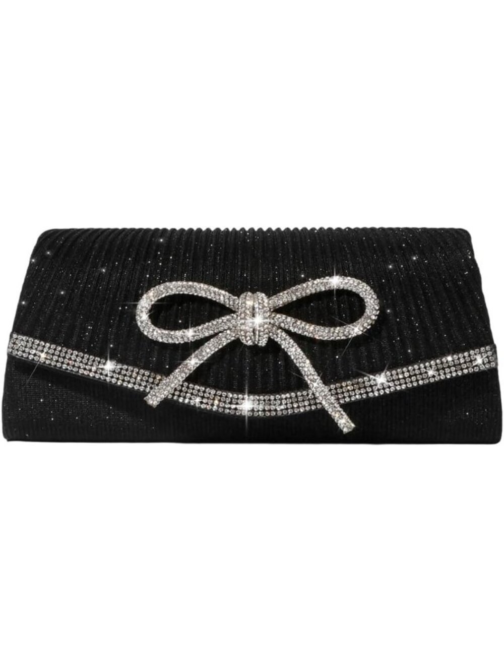 〽️Women Black Sparkly Bow Rhinestone Clutch Purse Glitter Evening Crossbody Bag